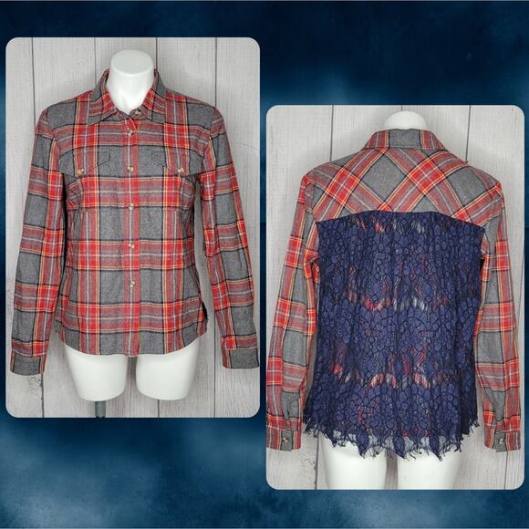 Sundance Wool Blend Button Up Shacket with Lace Panel, size 6 - Picture 1 of 7
